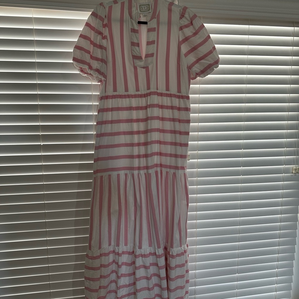 Sail to Sable Pink and White Striped Midi Dress